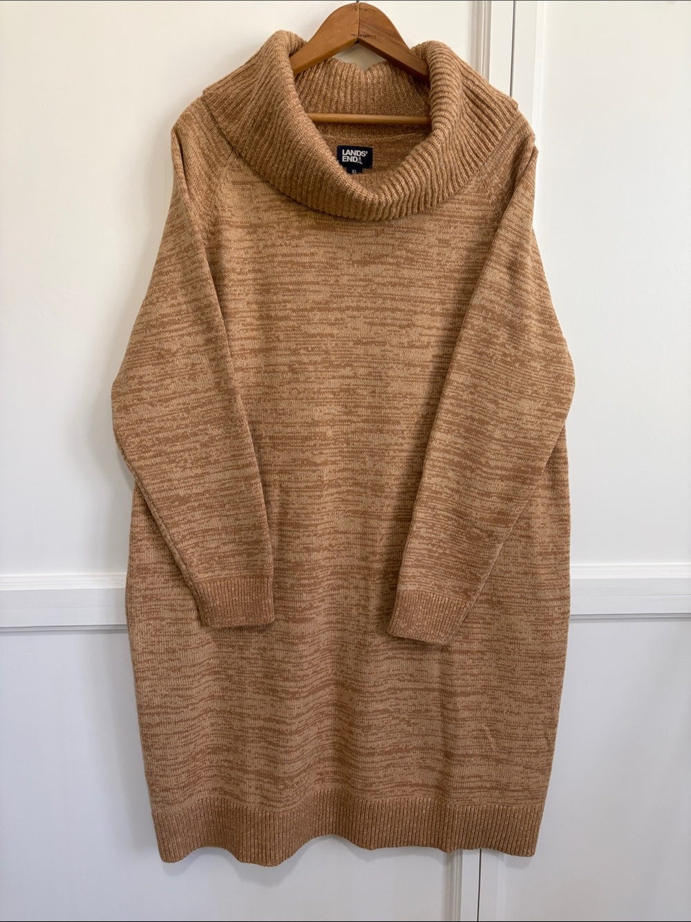 Lands End Sweater Dress Camel Cowl Neck Size XL (18)